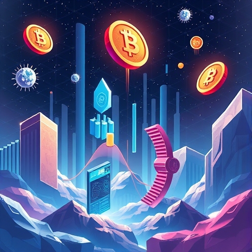 未來感的另類加密貨幣市場插畫