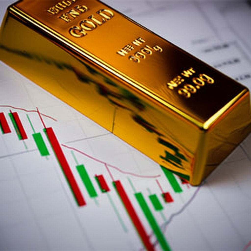一塊刻有「GOLD」字樣的黃金條塊，在柔和燈光下閃耀，象徵財富與穩定。