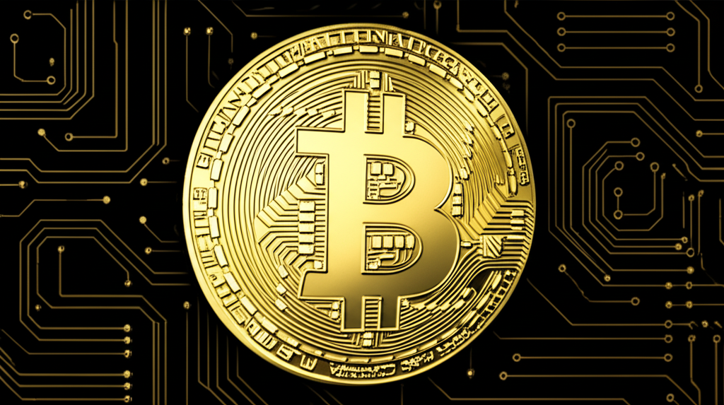 比特幣標誌與區塊鏈技術的結合示意圖